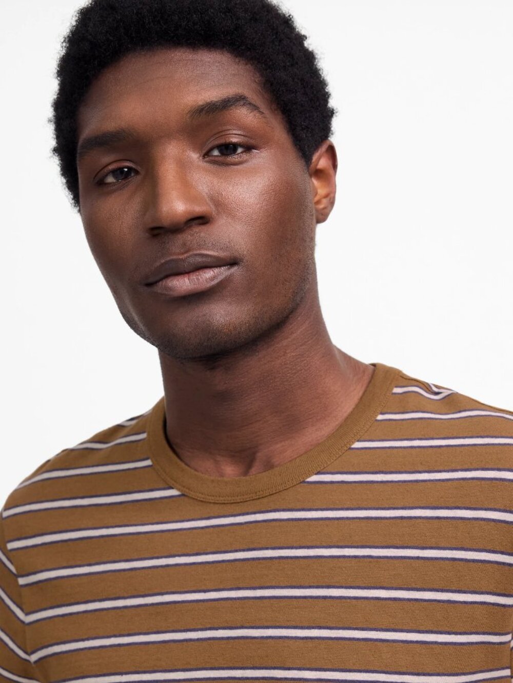 Madewell Allday Cotton Linen Striped T-Shirt, Men's Large, Brown / White - Picture 3 of 4